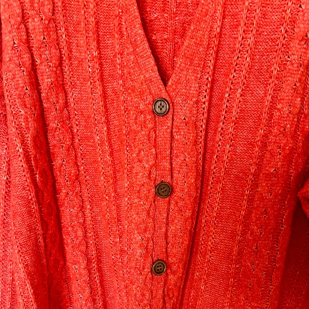 NATURAL LIFE Deep Orange Cable-Knit Button Cardigan - Picture 3 of 6